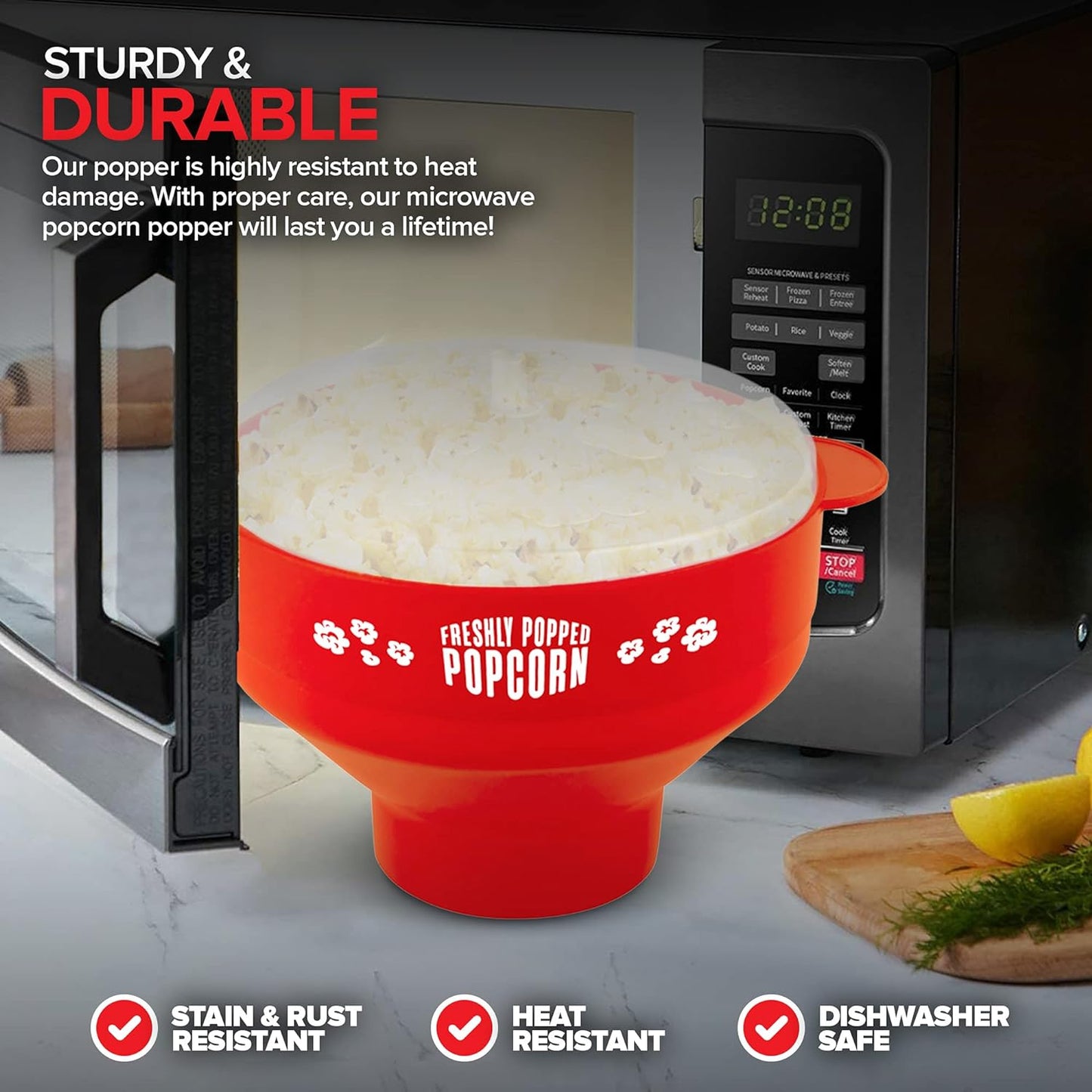 Yummble Popcorn Popper- Collapsible Microwavable Safe Bowl with Lid