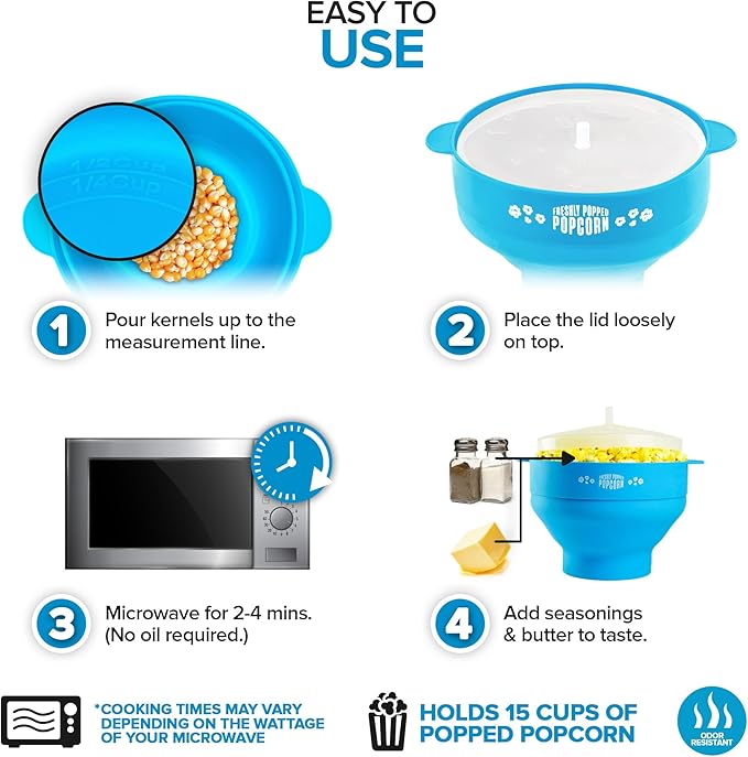 Yummble Popcorn Popper- Collapsible Microwavable Safe Bowl with Lid