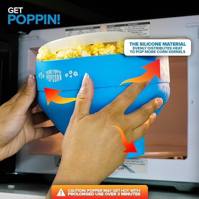 Yummble Popcorn Popper- Collapsible Microwavable Safe Bowl with Lid