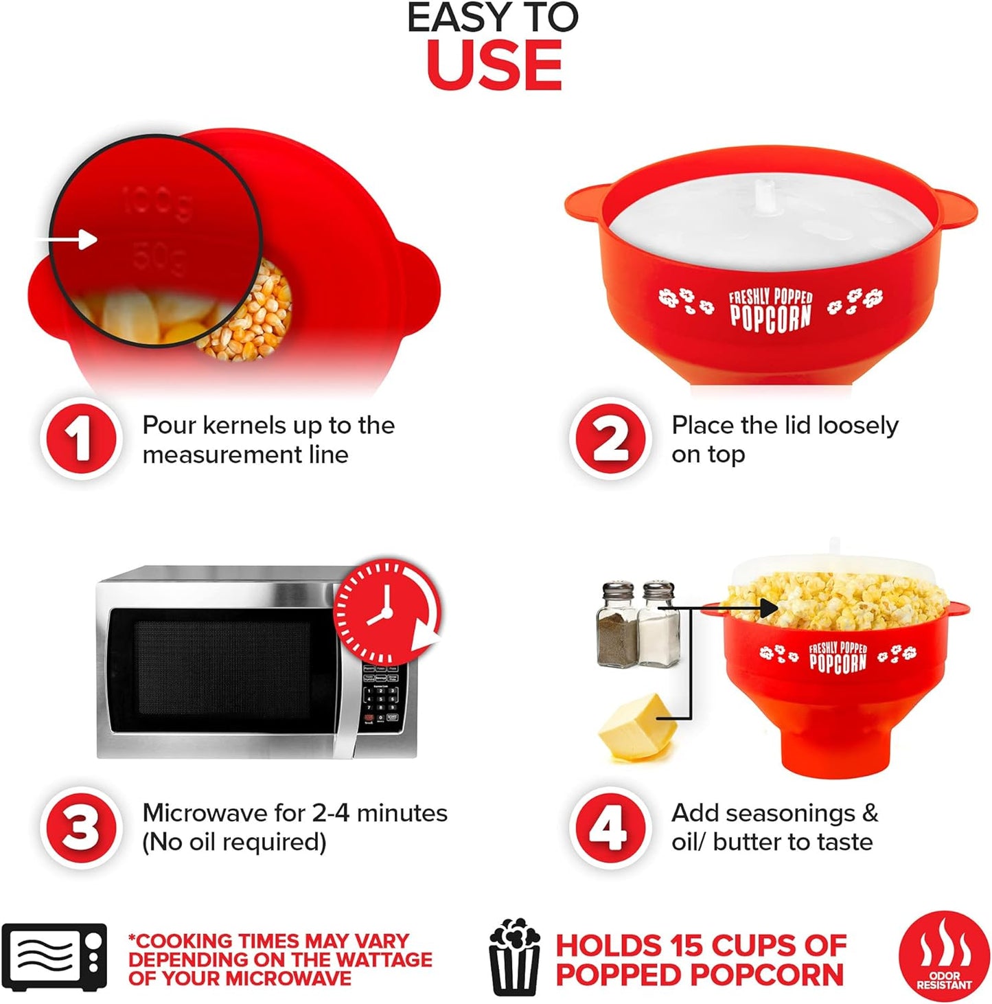 Yummble Popcorn Popper- Collapsible Microwavable Safe Bowl with Lid